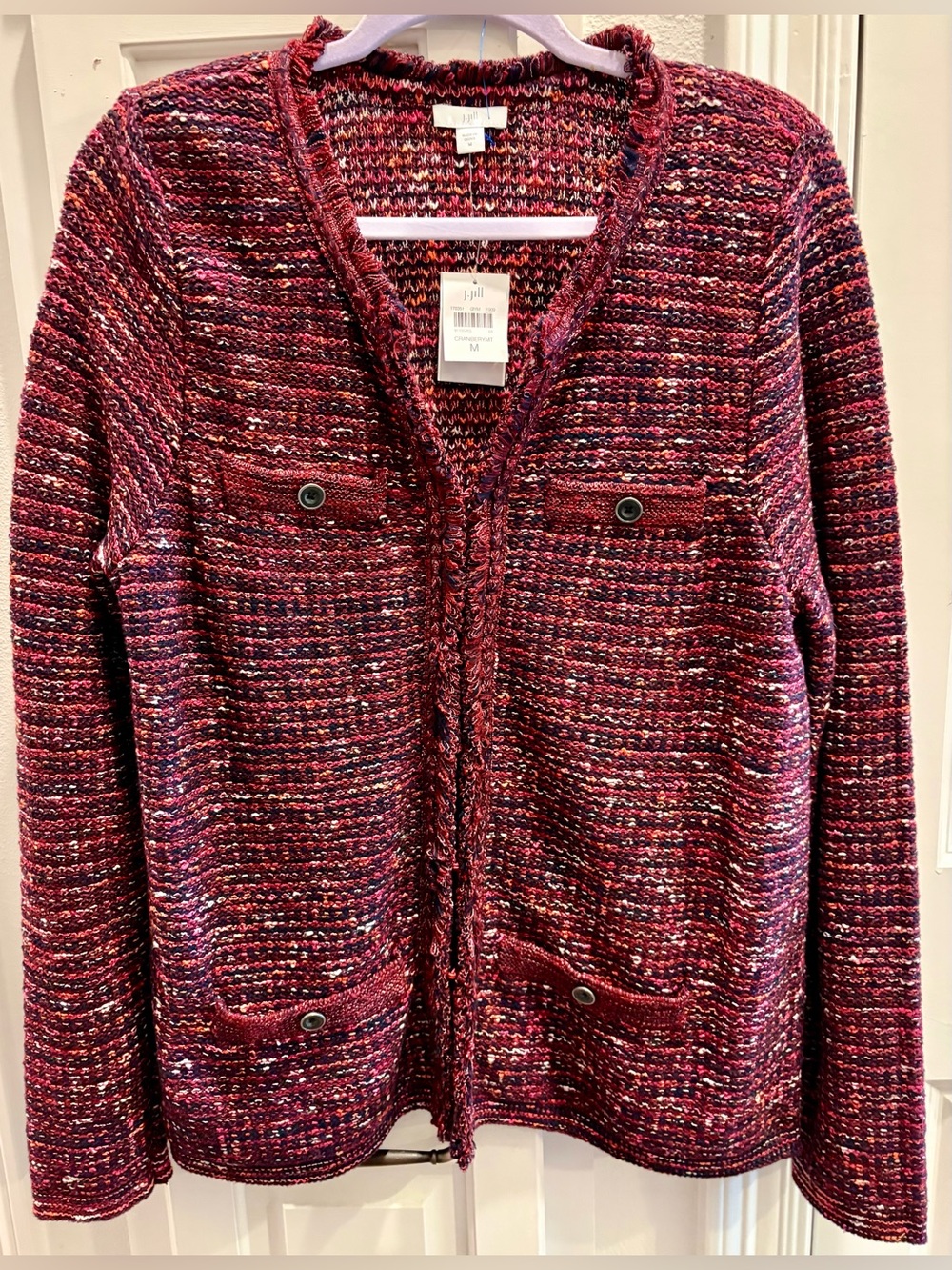 NWT J. JILL Women’s Sweater Cardigan/Size M/fits up to XL /Wine Multi/Fall/Layer